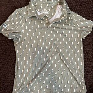 BURLEBO Sage Lightning Bolt Polo - Sage Green with White & Light Blue Bolts
